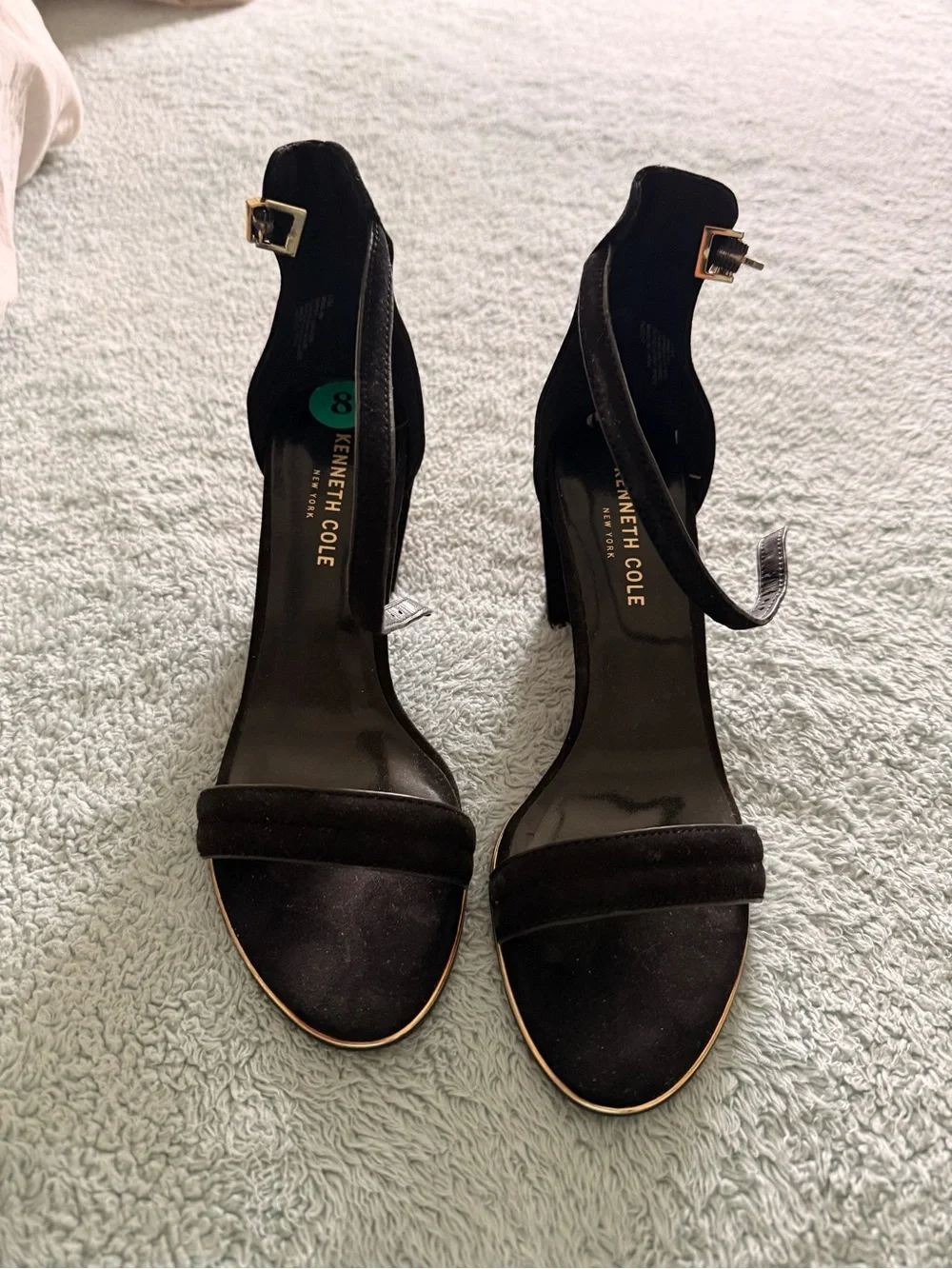 Kenneth Cole Black Suede Open-Toe Ankle Strap Heels